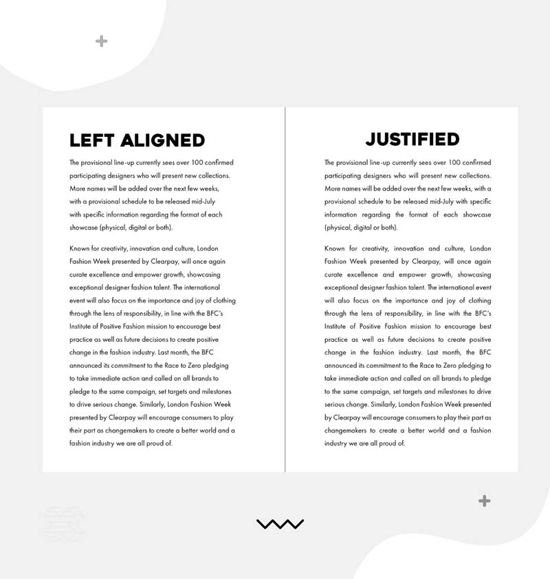 Graphic Design Rules: Justification vs Alignment - Yes I'm a Designer